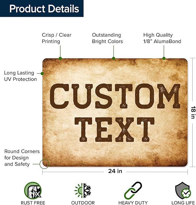 Custom Sign, Custom Street Sign, 11 Font Colors, 13 Font Styles, 4 Hole Options, 22 Sizes, 18x24 Inches, Rust Free DiBound, Fade Resistant, Made in USA by My Sign Center (Vintage)