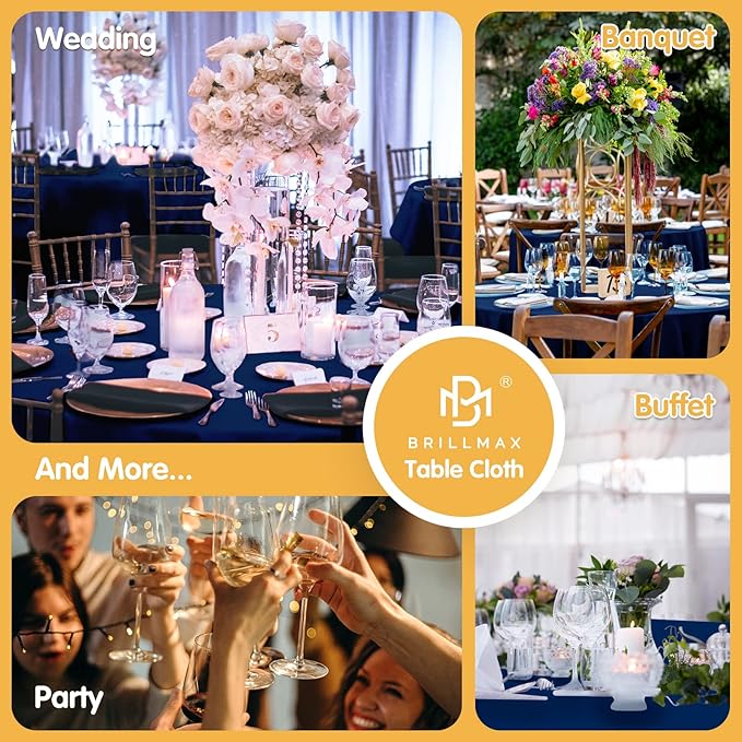 BRILLMAX 6 Pack Navy Blue Round Tablecloths 108 Inch - Circle Bulk Linen Polyester Fabric Washable Table Cloth Cover for Wedding Reception Banquet Birthday Party Buffet Restaurant