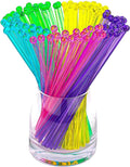 100-PCS 5 Colol Plastic Swizzle Sticks, Crystal Cake Pops, Cocktail Coffee Drink Stirrers, Stir Sticks, 7.24 Inch (Pink, Yellow, Blue, Purple, Green)