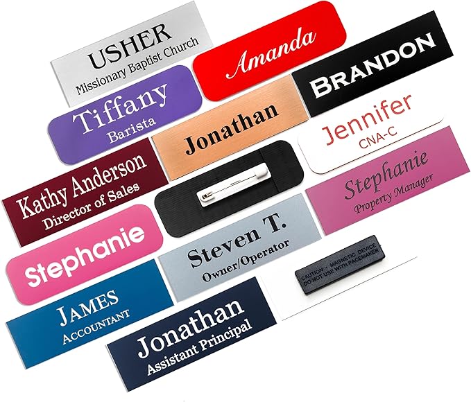 Custom Engraved Name Badges with Pin or Magnet Backing, 1" x 3" - Personalized Acrylic Name Tag with 15 Font Options and 21 Color Options - 1 Tag