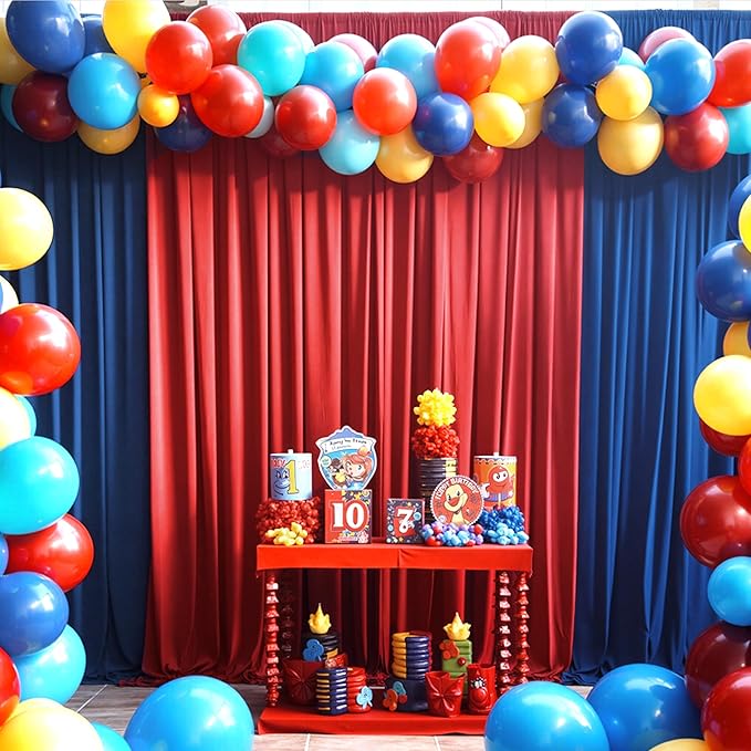 40×12ft Wrinkle Free Red Backdrop Curtain for Wedding Parties,8 Panels 5×12ft Long Soft Silky Polyester Backdrop Drapes Red Photo Back Drop Curtains for Photography Stage Christmas Background Cloth