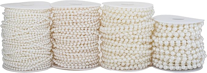 8mm Crafts Faux Pearl Beads Garland Pearl Bead Roll Strand of Pearls to Decorate Floral Centerpieces Wedding Party Favor Christmas Tree(33 Feet Ivory)