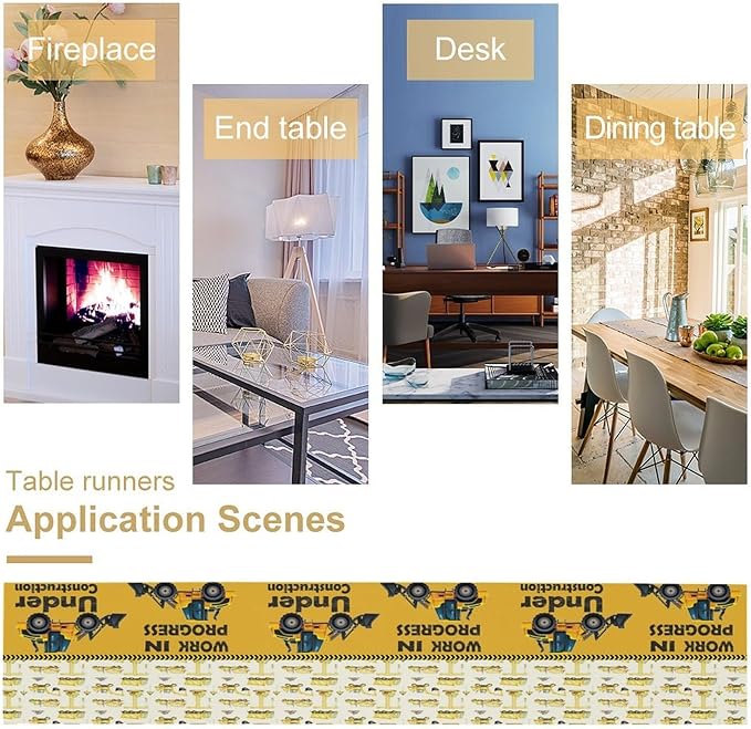 Cartoon Car Table Runner,Boys Kids Construction Vehicles Truck Yellow Print Tablecloth Burlap for Hotel Indoors Outdoor Dining Room Kitchen Home Decor,W13X L70 in