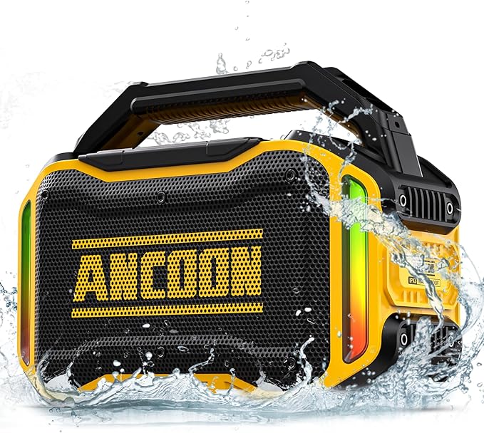 Speakers Bluetooth Wireless: 80W(Peak) Loud Speaker with Bass, 20H Playtime, IPX6 Waterproof, Large Jobsite Speakers for Work, Outdoor, Workshop, Garage, Portable Speaker with TWS (Yellow)