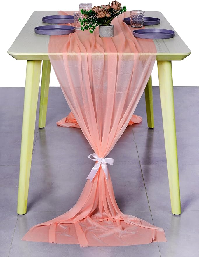 MDS Halloween Chiffon Table Runner - 15 Pack, 29 x 170 Inches, 14ft Each - Sheer Spooky Table Runners for Haunted House Parties, Trick-or-Treat Tables, Witchy Décor, Wedding & Events - Peach