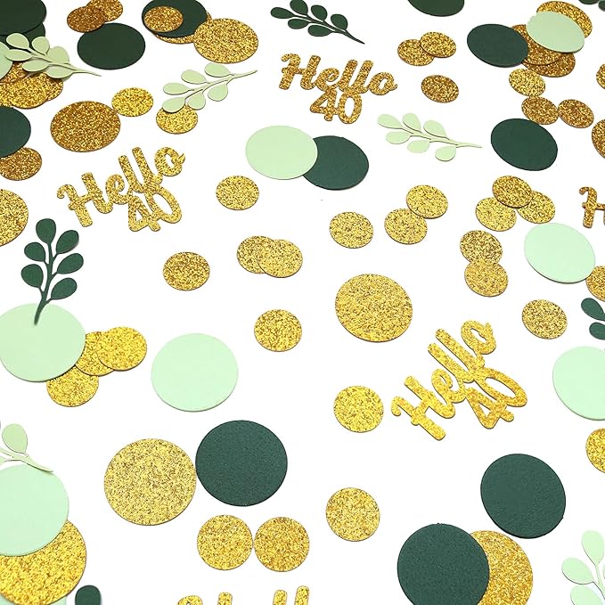 300PC Gold Glitter and Sage Green Happy 40th Birthday Decorations for Men/Women Greenery 40th Birthday Confetti for Table Forty Party Decor Supplies