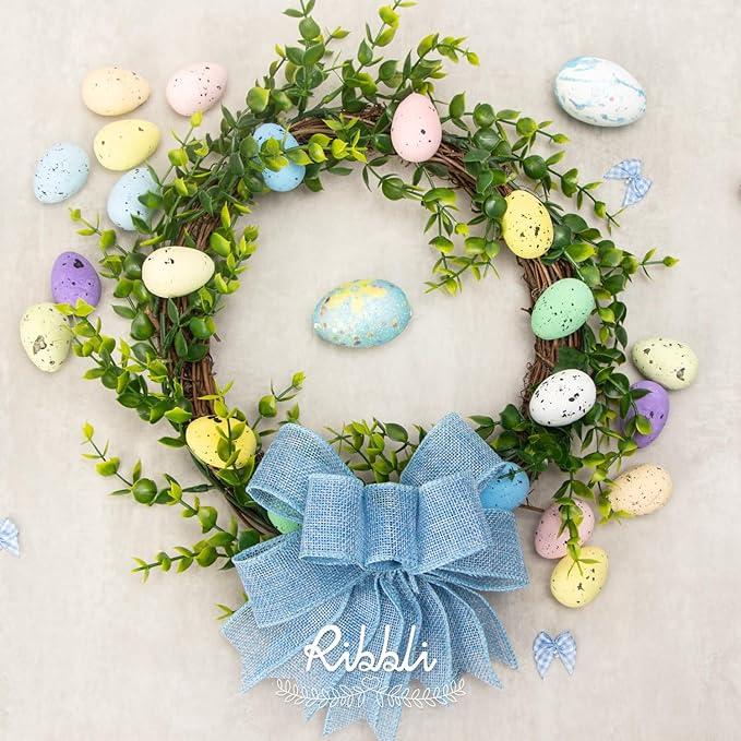 Ribbli Baby Blue Burlap Wired Ribbon,1-1/2” Inch x Continuous 10 Yard, Wired Edge Ribbon for Big Bow,Wreath,Baby Shower Decoration,Outdoor Decoration