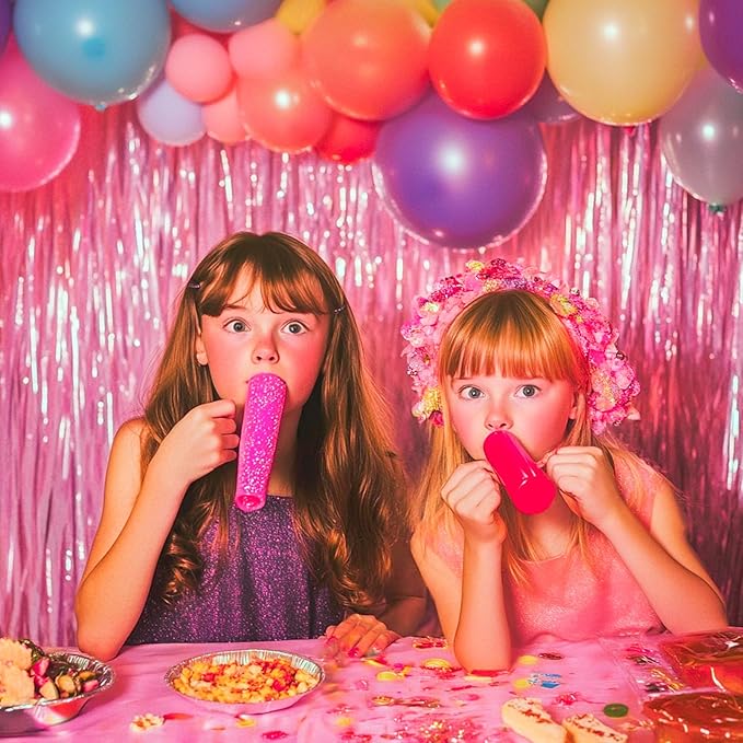 PartyWoo Pink Streamers Tinsel Backdrop Curtain 3pcs 8.2ft Foil Fringe Curtain for Baby Shower Bridal Shower Wedding Pink Cheetah Princess Girl Pajama Theme Birthday Party Celebration Decorations