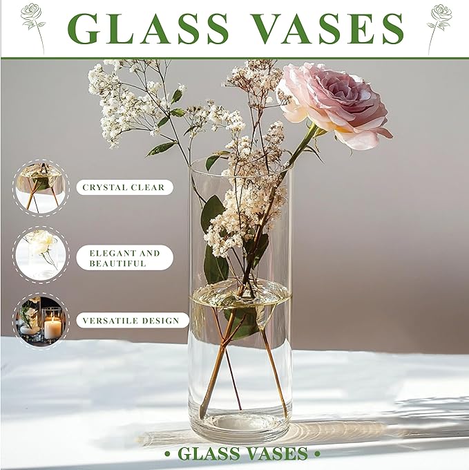 Glass Cylinder Vase Set of 18 for Centerpieces, 4,4.7,6 inch Tall Clear Vase Bulk Floating Candle Holder for Wedding Table Home Décor and Party