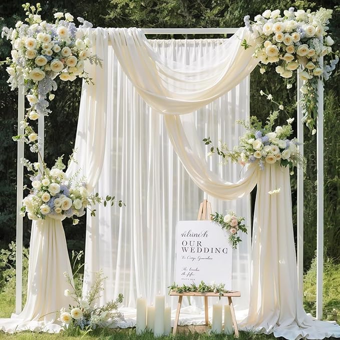 MDS Halloween Chiffon Draping Fabric - 2 Panel, 30" Wide x 20ft Long - Sheer Spooky Arbor & Canopy Drapery for Haunted House Backdrops, Party Ceilings, DIY Costumes & Themed Events - Ivory