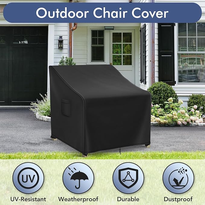 Patio Furniture Covers Waterproof for Chairs, Lawn Outdoor Chair Covers 2 Pack, Patio Chair Covers for Outdoor Furniture Fits up to 29W x 30D x 36H inches, Black