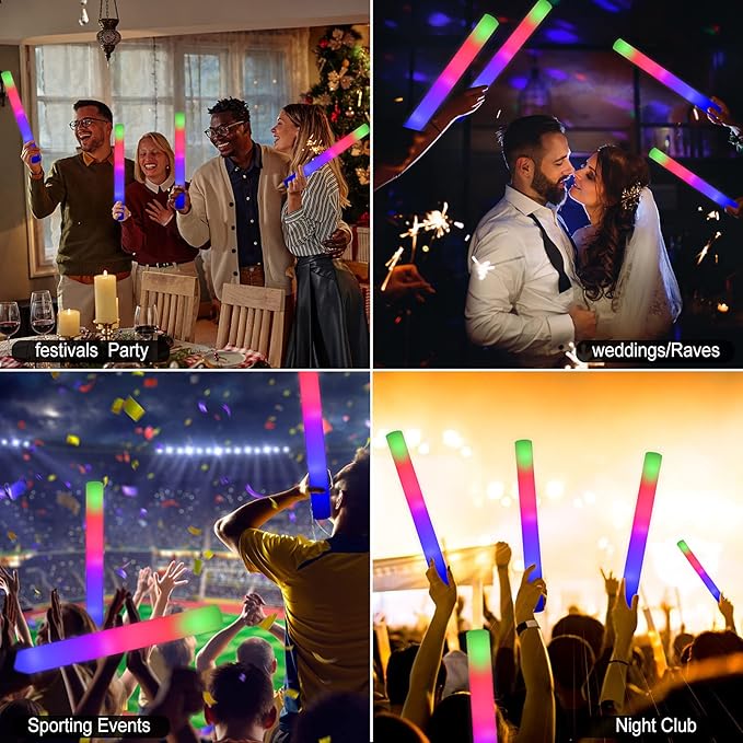 LifBetter 58Pcs Foam Glow Sticks Bulk,Led Glow Sticks with 3 Modes Colorful Flashing,Long Life Battery Glow In The Dark Party Supplies for Weddings,Parties,Festivals,Sporting Events