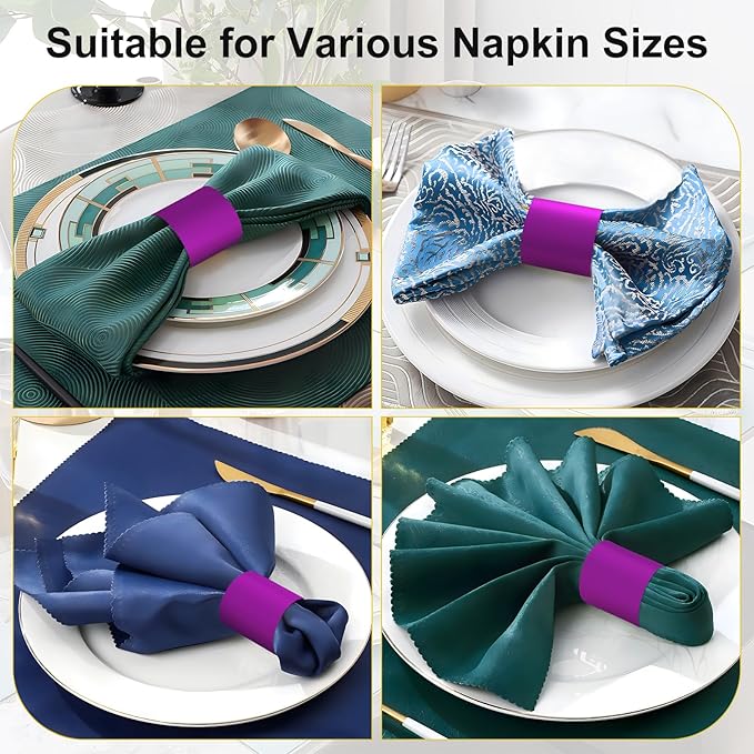Polymer Material Reusable Napkin Band, Glue-Free Tear-Proof Water Resistant Oil-Proof Napkin Bands Set of 200(Front Purple Color and Back White), 6 Adjustable Sizes Napkin Rings