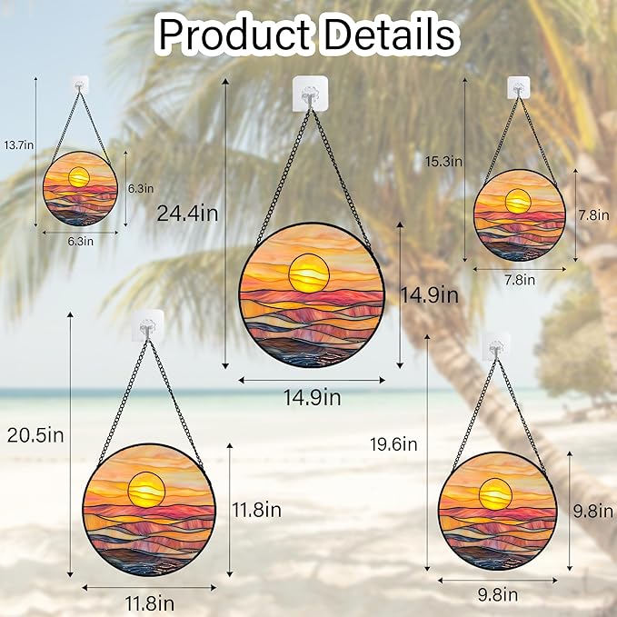 Stained Glass Window Hanging, Orange Sunrise Suncatcher Diamond Glass Panel Hangings Scenery Sun Catchers Decor for Birthday for Women, Men, Wife, Aunt, and Mom 6.3x6.3 in