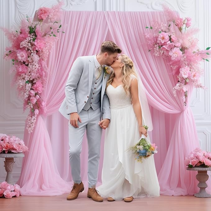 10x10ft Baby Pink Tulle Backdrop Curtain for Parites, Sheer Backdrop Curtains for Wedding Baby Shower Birthday Party Photo Shoot Decorations