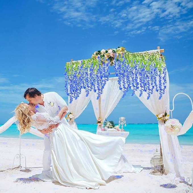 12 Pack Royal Blue Wisteria Hanging Flowers, 3.44 Ft Fake Hanging Flowers, Artificial Wisteria Garland Vines for Wedding Room Backdrop Outdoor Patio Garden Decoration