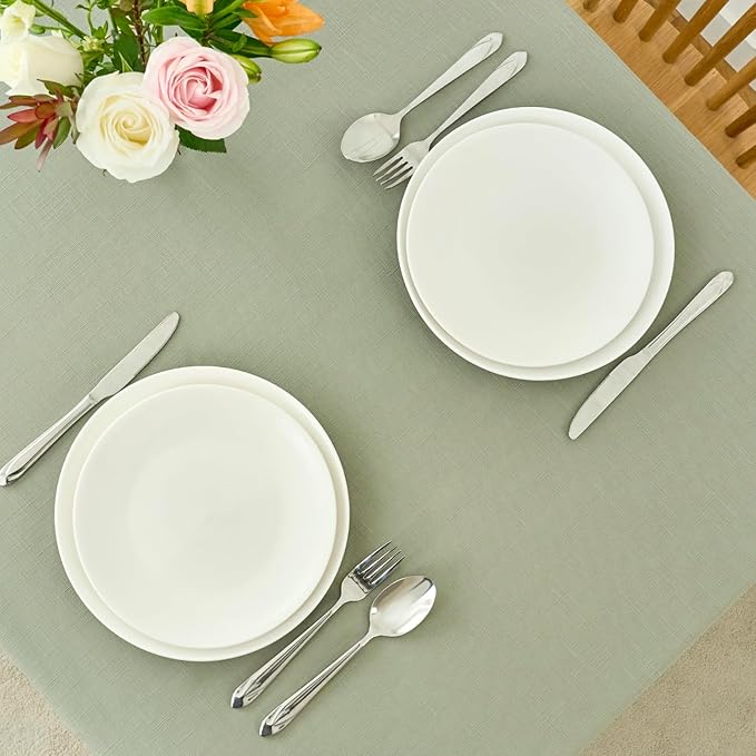 maxmill Lux Faux Linen Table Cloth with Slubby Texture Wrinkle Resistant Anti-Shrink Tablecloth for Kitchen Dining Tabletop for Banquet Parties Event Dinner Rectangle 52 x 70 Inch Sage Green