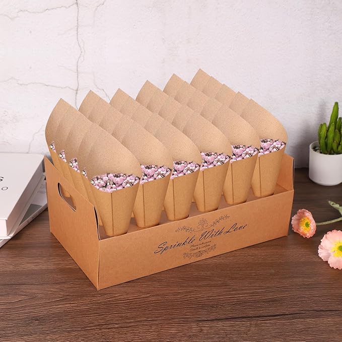 PATIKIL Wedding Confetti Cones Holder Box, 30 Holes Confetti Stand Tray Box Petals Flower Holder for Party Engagement Holiday Birthday DIY Decoration, White