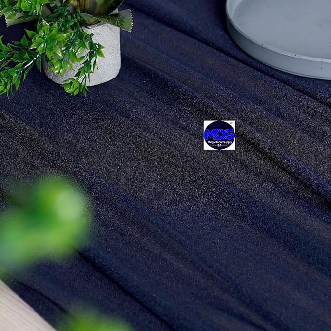 MDS 15 Pack 10ft Chiffon Table Runner 29 x 120 Inches Sheer Wedding Runner Romantic Rustic Table Runner for Wedding Decorations, Birthday Parties, Bridal Shower Party Arch Decor - Navy Blue