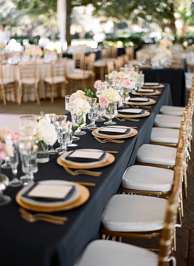12 Pack Polyester Tablecloth 90 x 156 Inch Black Tablecloth for 8 Ft Rectangle Tables,Washable Fabric Table Covers Polyester Table Clothes for Wedding Parties Banque