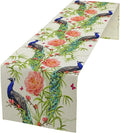 Peacock Table Runner,Seasonal Flower Plants Peacock Birds Table Runner for Home Kitchen Dining Party Indoor Outdoor Decoration 13x36 Inch