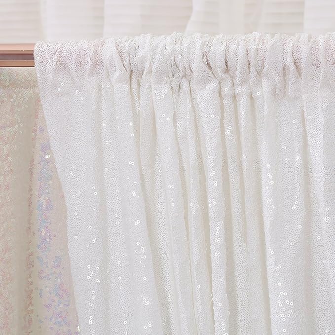 Poise3EHome 8FT x 8FT White Sequin Photography Backdrop Curtain for Party Decoration, White