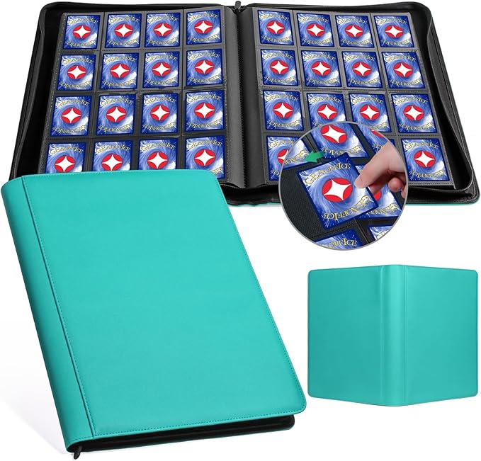 GEAoffice Premium 1000 Trading Card Binder, Large Side Loading 16 Pocket Card Collection Binder Album Folder for MTG, TCG & Sports, Turquoise