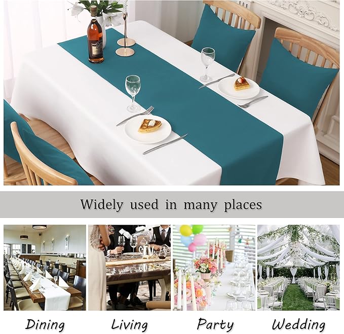 DUALIFE Teal Table Runner 14x72 inch Solid Color Thick Polyester Decorative Cloth Handcrafted for Wedding Party Birthday Graduations Hotel Restaurant Banquet Catering Services Event