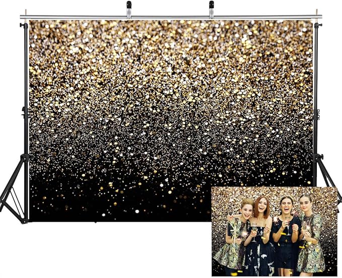 SJOLOON Black and Gold Backdrop Gold Spots Backdrop Vinyl Photography Backdrop Vintage Background for Family Birthday Party Newborn Studio Props 11547 (12x10FT)