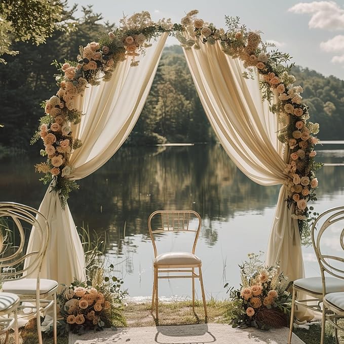 Wokceer Wedding Arch Draping Fabric 6 Panels 28.7" x 20FT Champagne Drapes Sheer Fabric Backdrop Arch Draping Fabric for Wedding Ceremony Birthday Party Bridal Shower Decoration