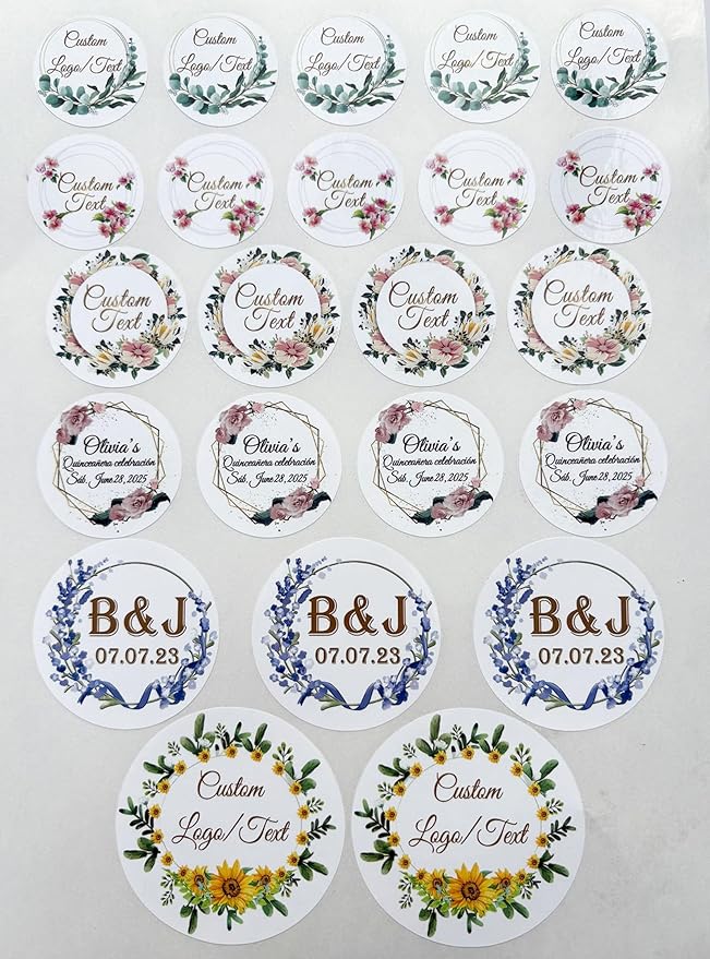 Custom Stickers for Weddings, Birthdays & Businesses - Personalized Labels with Your Logo - Waterproof, Fade and Heat Resistant - Pack of 100-1000 (Wreath O, 3.5 Inch)
