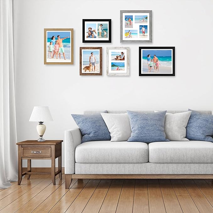 11x14 Picture Frame Set of 2, Rustic Brown Wood Frame with Real Glass Collage Picture Frames, Display Pictures Five 4x6 With Mat or 11 x 14 Without Mat, Photo Frames Wall Gallery