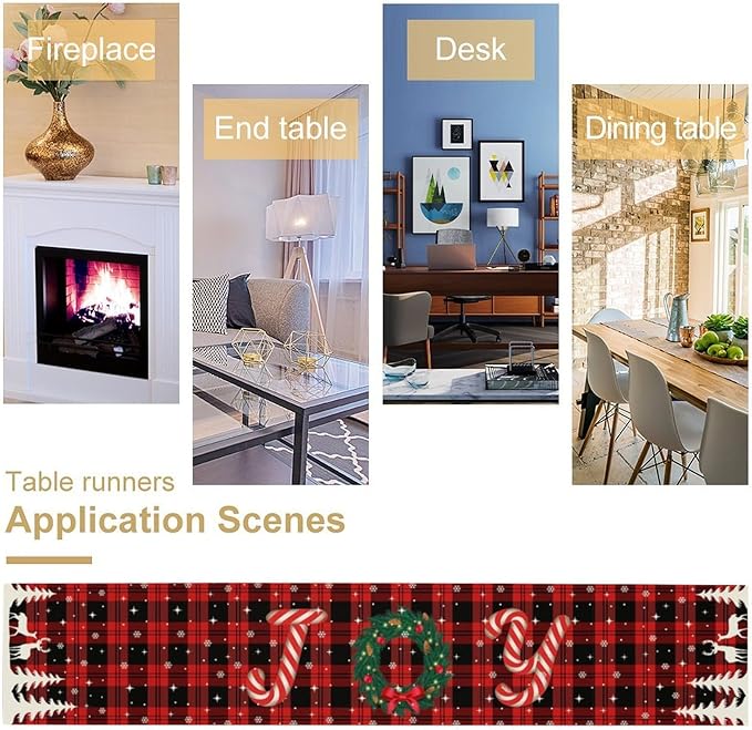 Christmas Table Runner, Red Winter Xmas Holiday Table Cloth Kitchen Dining Table Decoration for Home Party Decor 13x120 Inch