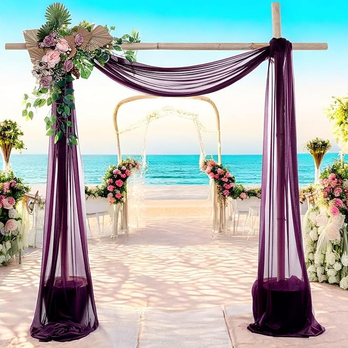 MDS Halloween Chiffon Draping Fabric - 1 Panel, 30" Wide x 75ft Long - Sheer Spooky Arbor & Canopy Drapery for Haunted House Backdrops, Party Ceilings, DIY Costumes & Themed Events - Eggplant