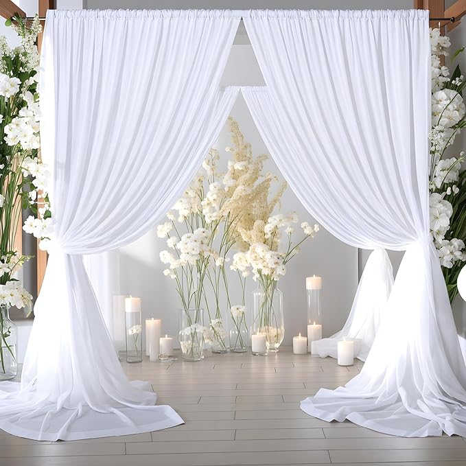 20ft x 10ft Thick White Backdrop Curtains for Parties, 4 Panels 5ft x 10ft Non See Through White Polyester Wedding Drapes Photo Backdrop for Birthday Party Graudation Photography Home Decor
