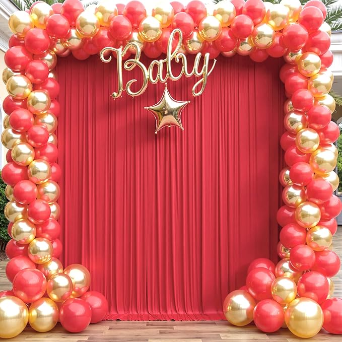 20×12ft Wrinkle Free Red Backdrop Curtain for Wedding Parties,4 Panels 5×12ft Long Soft Silky Polyester Backdrop Drapes Red Photo Back Drop Curtains for Photography Stage Christmas Background Cloth