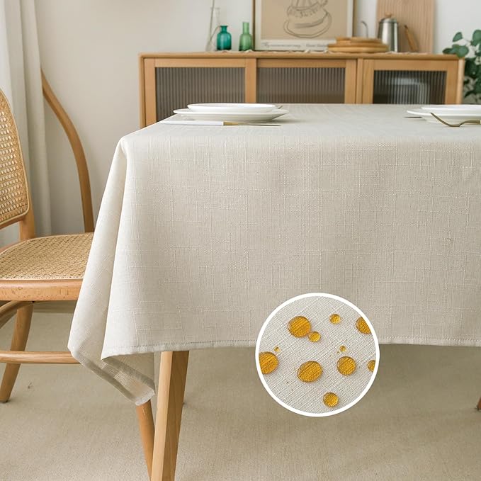 NLMUVW Ivory Linen Tablecloth for Rectangle Tables, Rustic Textured Table Cloth Water Resistant Farmhouse Table Cover for Kitchen Dining Coffee, 54 x 78 Inch
