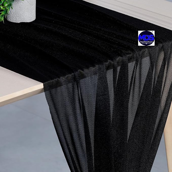 MDS 20 Pack 10ft Chiffon Table Runner 29 x 120 Inches Sheer Wedding Runner Romantic Rustic Table Runner for Wedding Decorations, Birthday Parties, Bridal Shower Party Arch Decor - Black