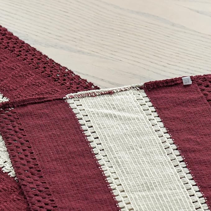 Artoid Mode Red Farmhouse Rustic Table Runner, Seasonal Hollow Kitchen Dining Table Decoration for Home Party Decor 12x90 Inch