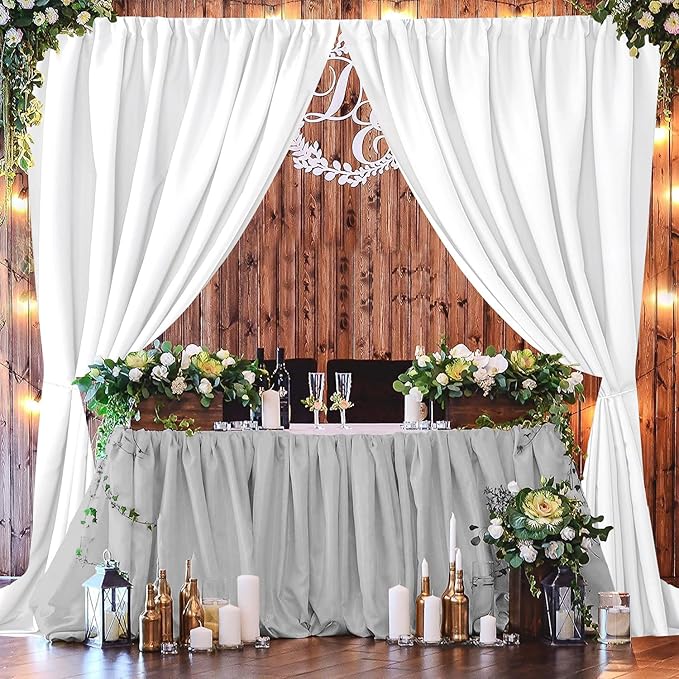 Joydeco White Photography Backdrop Curtains, White Backdrop Drapes for Wedding Decorations, Wrinkle Free Polyester 5ft x 7ft Fabric Drape 2 Panels with Rod Pockets