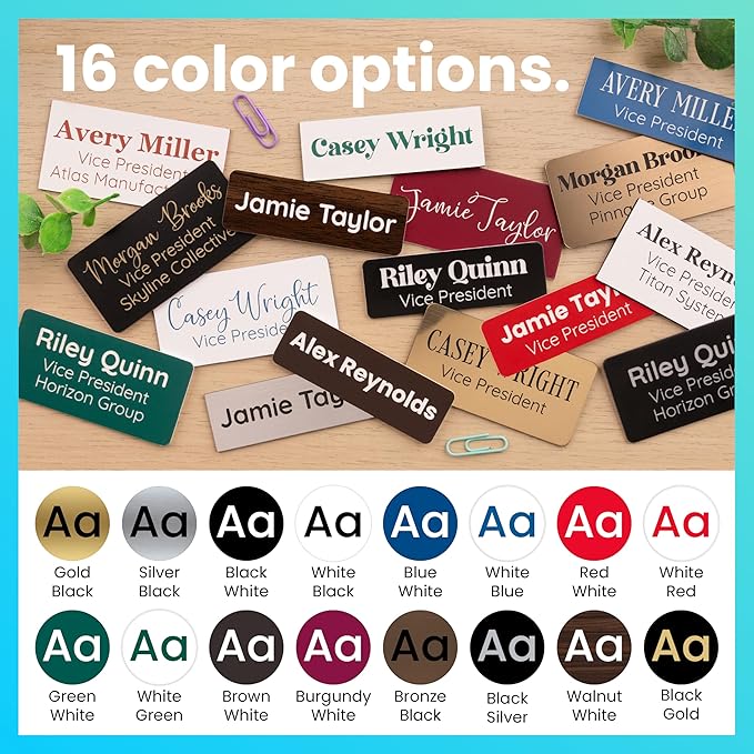 ExcelMark Custom Name Tag - Engraved Name Badge with Pin or Magnetic Backing, 16 Colors, 6 Fonts, and 2 Sizes to Choose from (White w/Red Letters, 1"x 3")