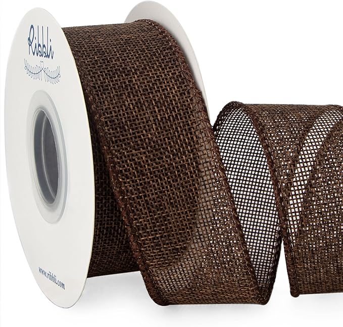 Ribbli Brown Burlap Wired Ribbon,1-1/2 Inch x 10 Yard, Wired Edge Ribbon for Big Bow,Wreath,Tree Decoration,Outdoor Decoration