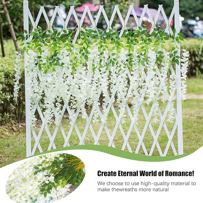 36 Pack White Wisteria Hanging Flowers, 3.44 Ft Fake Hanging Flowers, Artificial Wisteria Garland Vines for Wedding Room Backdrop Outdoor Patio Garden Decoration