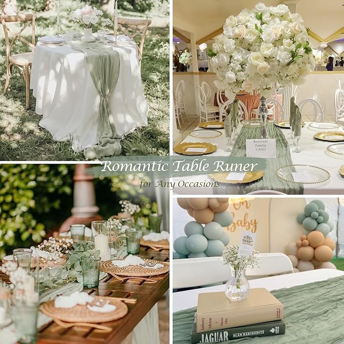 3 Pack Sage Green Cheesecloth Table Runner 10FT 120 Inches Green Gauze Table Runner for Wedding Bridal Shower Baby Shower Fall Thanksgiving Boho Decoration