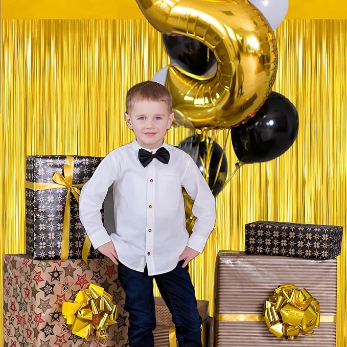 Gold Foil Fringe Curtain 3.3×8.3FT 2 Packs, Metallic Tinsel Curtains Party Streamers for Birthday Graduation Baby Shower Decoration (2pcs,3.3FT×8.3FT, Gold)