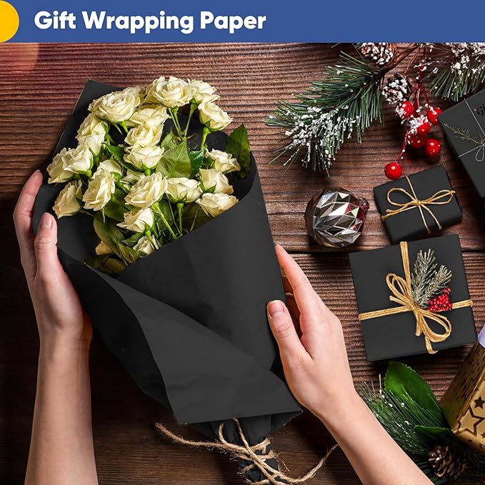 Vanhench Black Art & Construction Paper 17.6"×670", Black Kraft Paper Roll for Gifts Crafts Bouquet Flower Wrapping, Moving Supplies, Poster Bulletin Board Paper
