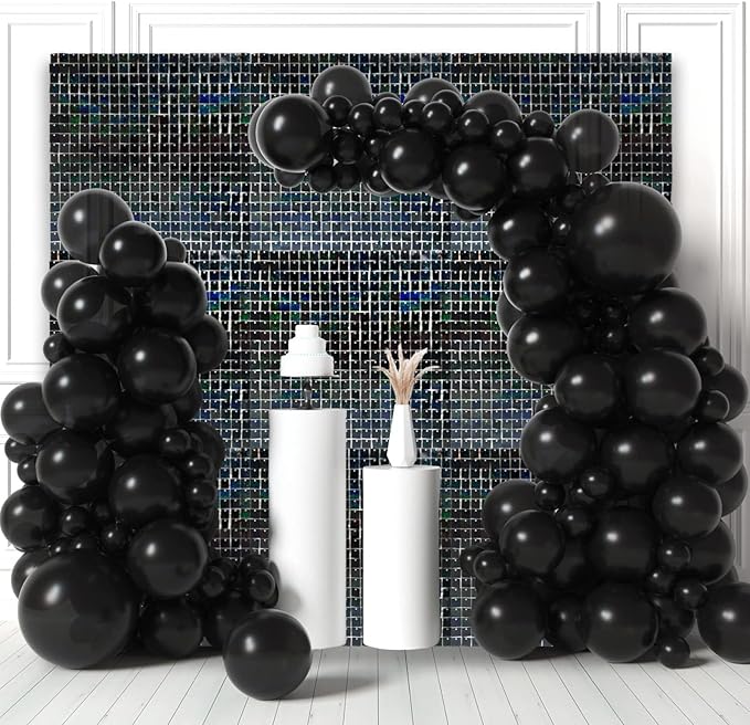 24PCS Black Shimmer Wall Backdrop, Laser Square Sequin Photo Backdrops Panel, Glitter Wall Background for Birthdays, Weddings, Christmas, Engagements, Disco Bachelorette Party Decoration (4FTx6FT)