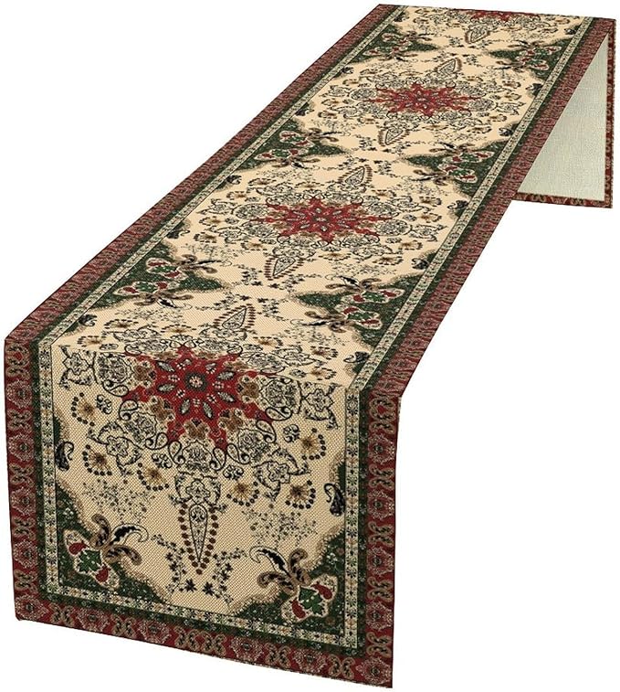 Vintage Paisley Bohemian Table Runner Beige Red Rustic Farmhouse Home Kitchen Table Dining Coffee Room Garden Party Wedding Decor 13x108in