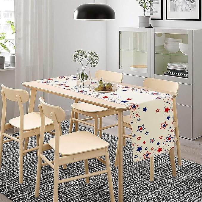 4th of July Table Runner, American Stars Patriotic Independence Day Table Runner for Indoor Outdoor Party Home Kitchen Dining Table Decor, Blue Red, 13x36inch