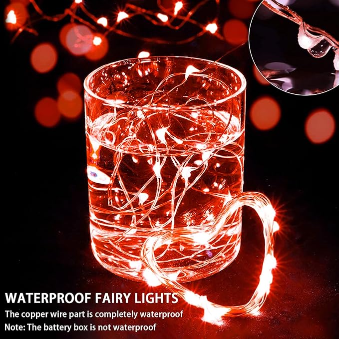 8 Pack Red Fairy Lights 7Ft 20 LED Twinkle String Lights 3 Modes Battery Operated Waterproof Firefly Starry for Mason Jar Party Wedding Christmas Valentines Day Table Centerpieces